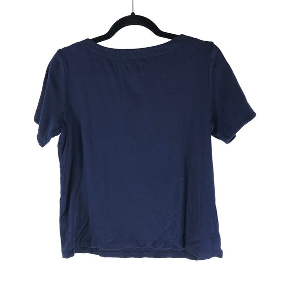 by Chicos Short Sleeve Navy T-Shirt 100% Cotton Boatneck Size 1 (US Size M) - Picture 2 of 3
